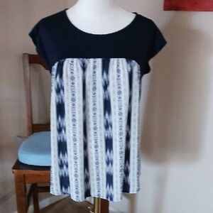 Xhilaration Navy and White Striped Blouse